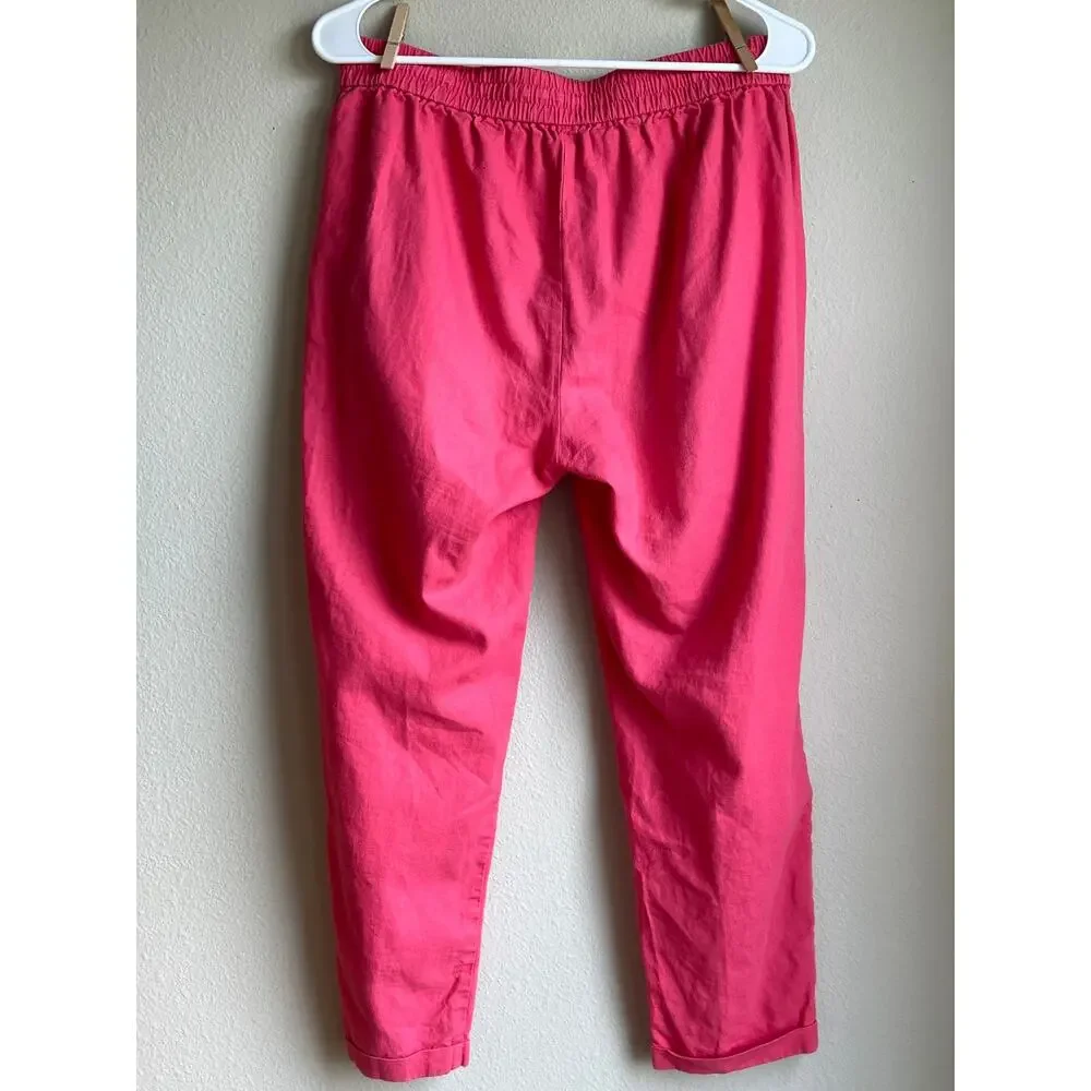 J. Crew Bright Pink Linen Drawstring Pocket Jogger Pants Size 6